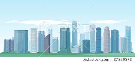 Illustration of buildings and blue sky in a city with a lot of greenery 87829578