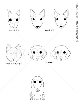 狗的正面)5 犬種 8 隻狗套裝)線條藝術 狗的正面)5 犬種 8 隻狗套裝)線條藝術 87830206