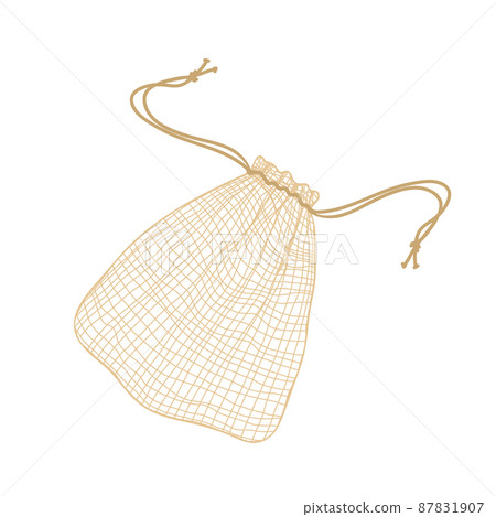 Mesh eco bag isolated on white background. Natural and biodegradable material pouch. Vector illustration in flat cartoon style. Eco friendly product. Zero waste concept. No plastic Mesh eco bag isolated on white background. Natural and biodegradable material pouch. Vector illustration in flat cartoon style. Eco friendly product. Zero waste concept. No plastic 87831907