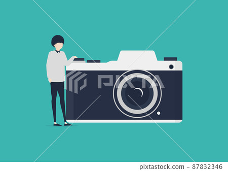 Illustration material of single-lens reflex camera and young Japanese man Illustration material of single-lens reflex camera and young Japanese man 87832346