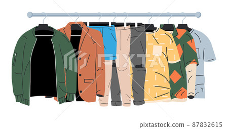 Mens and Womans Clothes on Hanger. 87832615