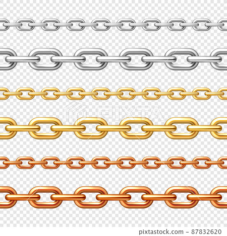 Realistic seamless golden, silver and bronze chains on checkered background. Metal chain with shiny Realistic seamless golden, silver and bronze chains on checkered background. Metal chain with shiny 87832620