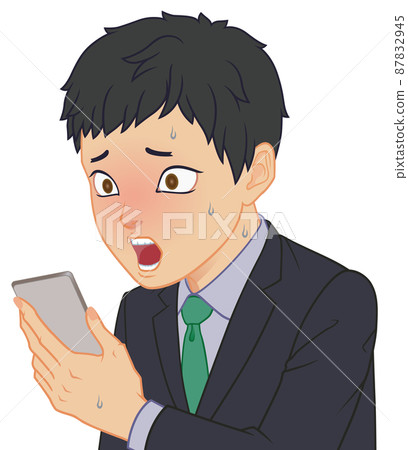 Chibi character office worker smartphone blush 87832945