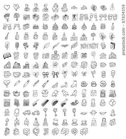 Wedding Doodle vector icon set. Drawing sketch illustration hand drawn line eps10 Wedding Doodle vector icon set. Drawing sketch illustration hand drawn line eps10 87834359