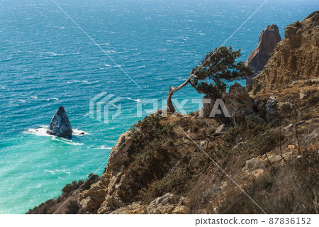View of Cape Fiolent from the top of the cliff in spring. Sevastopol, Crimea View of Cape Fiolent from the top of the cliff in spring. Sevastopol, Crimea 87836152