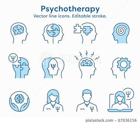 Psychology icon set. Collection of mind, brain, emotion, profile and more. Vector illustration. Editable Stroke. 87836156