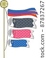 Illustration of swimming carp streamers and windsock 87837267