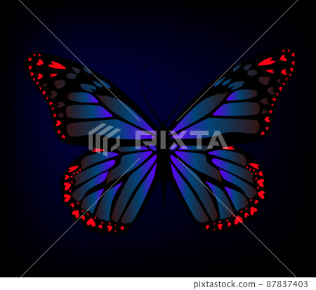 The object is a dark blue butterfly on a dark background. Vector illustration The object is a dark blue butterfly on a dark background. Vector illustration 87837403