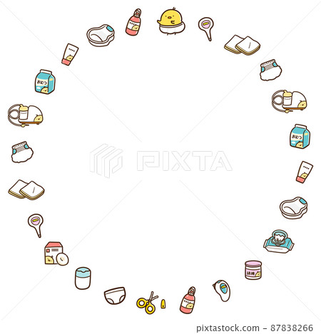 Cute and loose handwritten style baby goods illustration set circle frame Cute and loose handwritten style baby goods illustration set circle frame 87838266