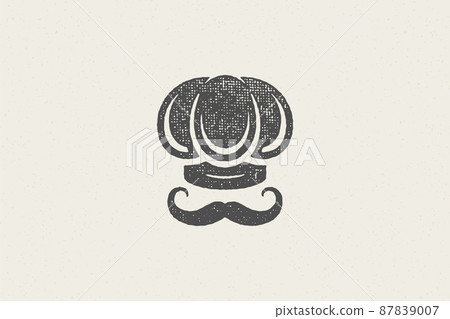 Silhouette of traditional chef cook hat and mustache designed as emblem for restaurant stamp vector illustration 87839007