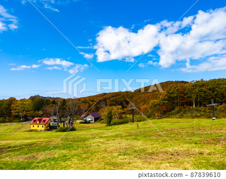 Grasslands and huts in the autumn mountains (Zao Onsen Ski Resort, Yamagata Prefecture) 87839610