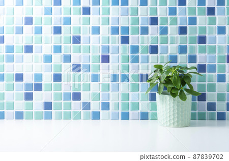 Blue tile walls and foliage plants Blue tile walls and foliage plants 87839702