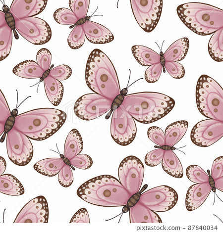 Pink butterfly seamless pattern background. Watercolor style vector design Pink butterfly seamless pattern background. Watercolor style vector design 87840034