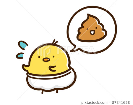 一隻小雞在尿布里拉屎的可愛手寫插圖 87841638