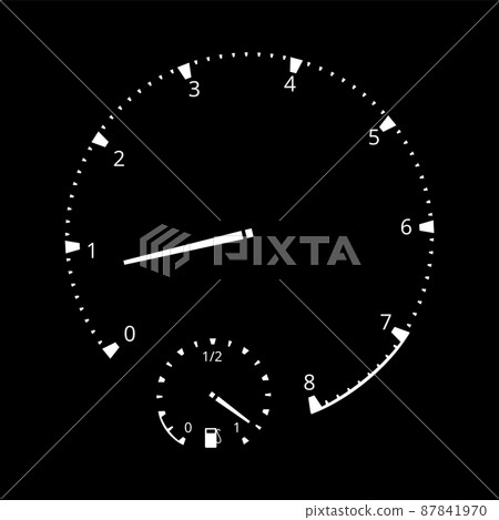 Realistic car dashboard tachometer. Prm measure gauge. Motorbike or motorcycle motor rotation indicator, counter on analog panel. Colorful infographic element 87841970