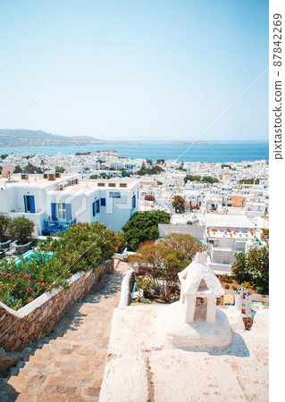 Beautiful architecture building exterior with cycladic style in Greece Beautiful architecture building exterior with cycladic style in Greece 87842269