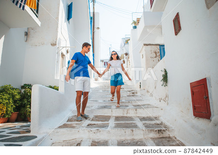 Family of two on vacation in European vacation Family of two on vacation in European vacation 87842449