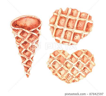 Watercolor waffles, horn, heart, 87842597