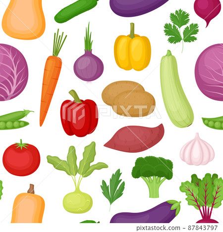 Seamless pattern with vegetables and greens, vector illustration 87843797