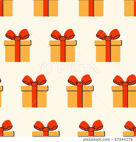 Seamless pattern with gifts. Geometric repetition of one box. Festive flat style design for packaging and print. Vector 87844176