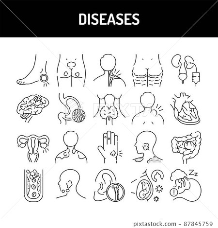 Diseases color line icons set. Pictograms for web page Diseases color line icons set. Pictograms for web page 87845759