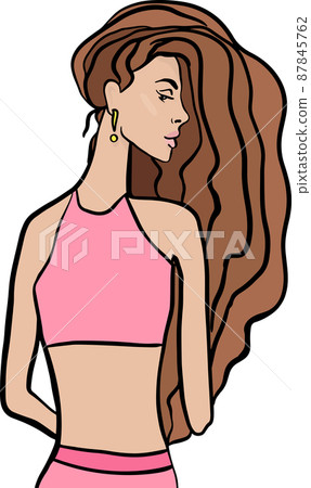 Sporty girl in sportswear with long hair. Vector sketch illustration. Sporty girl in sportswear with long hair. Vector sketch illustration. 87845762