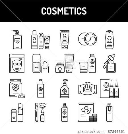 Cosmetics line icons set. Isolated vector element. 87845861