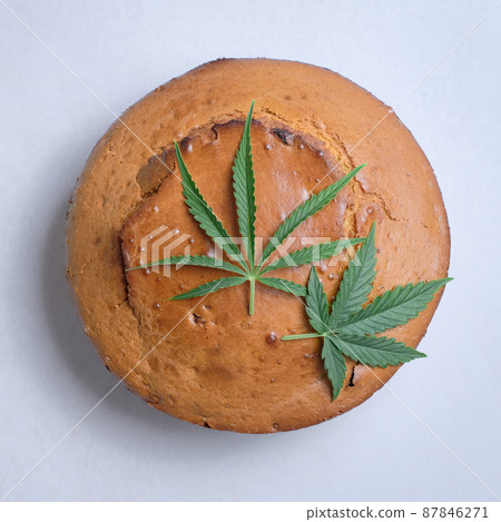 Homemade pie with CBD oil. Cannabis kitchen. Homemade pie with CBD oil. Cannabis kitchen. 87846271