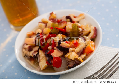 Salpicon de Marisco, cold salad from seafood with vegetables Salpicon de Marisco, cold salad from seafood with vegetables 87846335