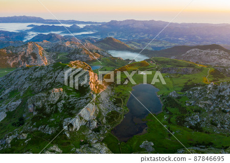 Highland Lakes of Covadonga at sunset 87846695