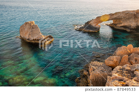 Ayia Napa Love Bridge rocky coastline seafront, Cyprus. 87849533