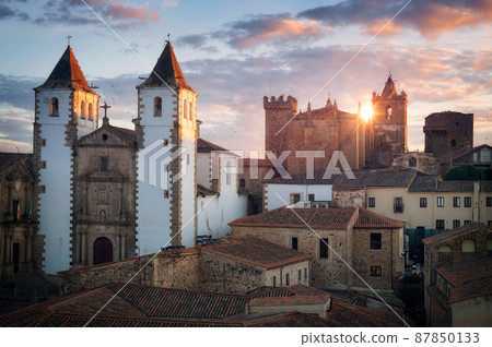 Scenic sunset in the medieval city of Caceres, Spain. Scenic sunset in the medieval city of Caceres, Spain. 87850133