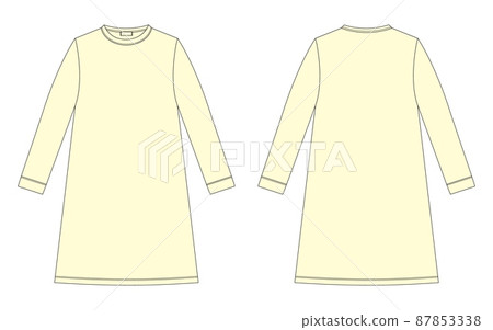 Nightdress technical sketch. Cotton chemise for children. Yellow color. 87853338