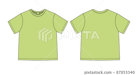 T-shirt design template. Apparel technical sketch unisex t shirt. Green color T-shirt design template. Apparel technical sketch unisex t shirt. Green color 87853340