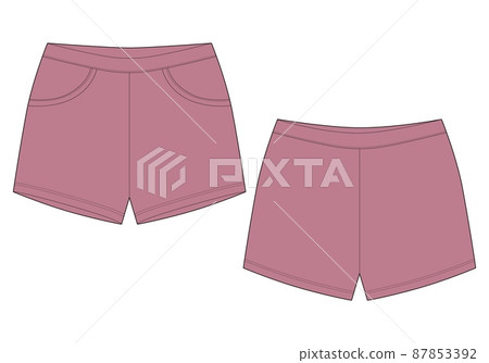 Technical sketch sleep shorts pants design template. Elastic sport shorts mockup. Technical sketch sleep shorts pants design template. Elastic sport shorts mockup. 87853392