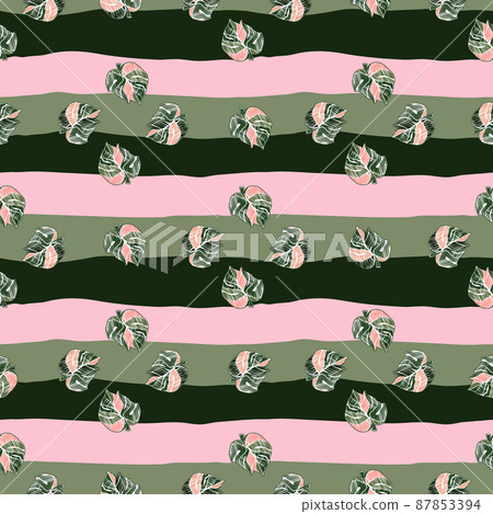 Hand drawn embroidery monstera leaves tropical seamless pattern. Palm leaf endless wallpaper. Hand drawn embroidery monstera leaves tropical seamless pattern. Palm leaf endless wallpaper. 87853394