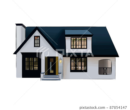 Country house, cottage from multicolored paints. Splash of watercolor, colorful drawing, realistic Country house, cottage from multicolored paints. Splash of watercolor, colorful drawing, realistic 87854147