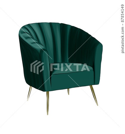 Soft green armchair from multicolored paints. Splash of watercolor, colored drawing, realistic Soft green armchair from multicolored paints. Splash of watercolor, colored drawing, realistic 87854149