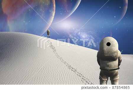 Astronauts on white desert planet 87854865