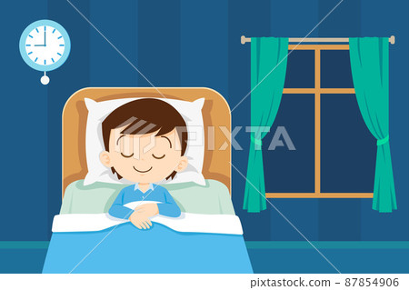 cute boy sleep in bed room - Stock Illustration [87854906] - PIXTA
