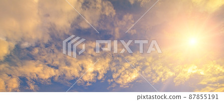 Sunrise and sky with beautiful cumulus clouds.Wide photo. Sunrise and sky with beautiful cumulus clouds.Wide photo. 87855191