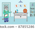Veterinary clinic vector illustration - cartoon doctor cat invites patients to the medical office 87855286