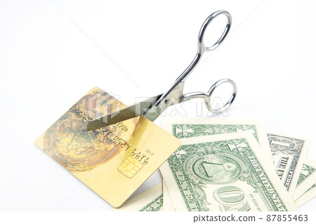 scissors cut bank card. business problems. bank account change. currency deposit security 87855463