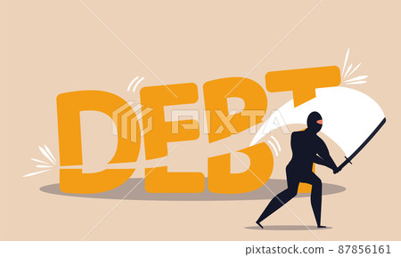 Cut debt with sword and freedom finance. Investment risk and account budget loss vector illustration concept. Trouble solve and finances loan less. Free profit and bankruptcy remove with businessman Cut debt with sword and freedom finance. Investment risk and account budget loss vector illustration concept. Trouble solve and finances loan less. Free profit and bankruptcy remove with businessman 87856161