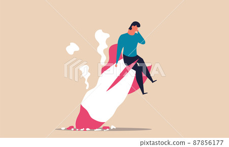 Fail entrepreneur and startup failure. Risk bankrupt and accident with business space rocket vector illustration concept. Company idea background and project start. Man launch spaceship and bankruptcy 87856177