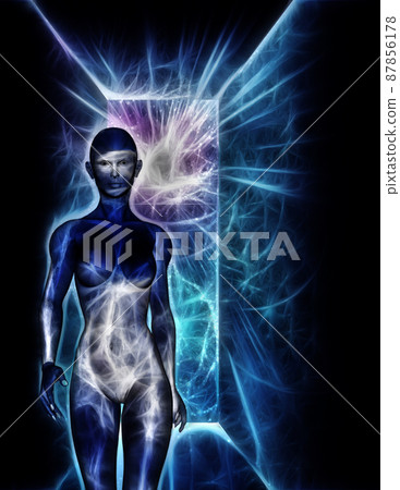 Woman emerges from doorway 87856178