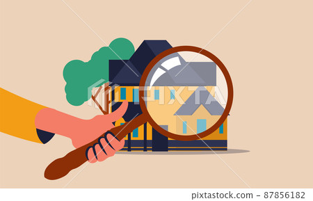Inspect accommodation and house inspector with valuation. Home property and acquisition mortgage vector illustration concept. Magnifying glass with maintenance rental search. Services real estate 87856182