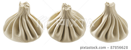 Raw georgian khinkali, frozen dumplings isolated on white background Raw georgian khinkali, frozen dumplings isolated on white background 87856628