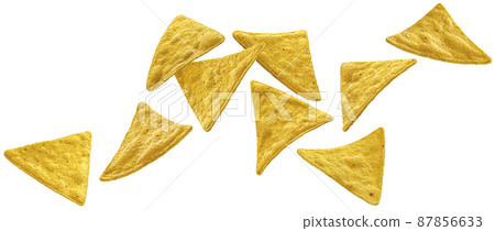 Falling nachos isolated on white background  87856633