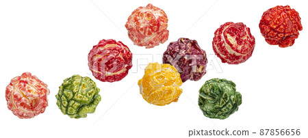 Colorful popcorn isolated on white background 87856656
